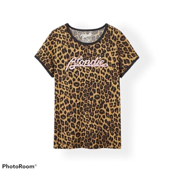 00X 10W Blondie Grey Leopard Print Band Tee Ringer - Picture 1 of 8